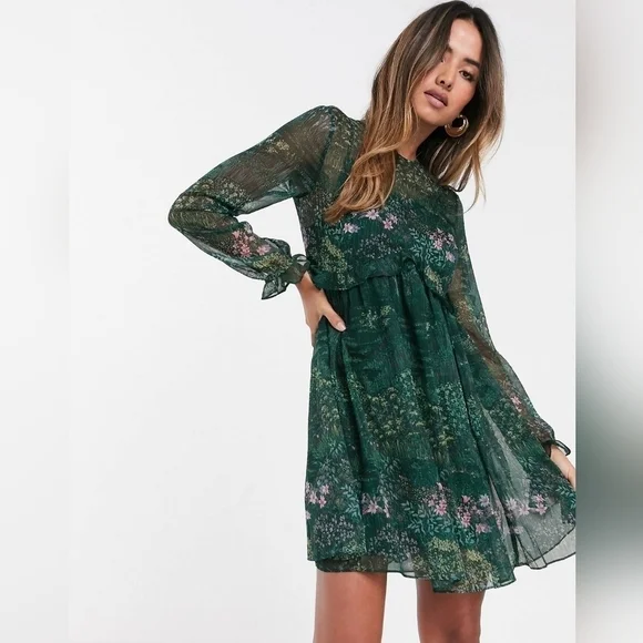 Ted Baker Sorella diamond print long‎ sleeve babydoll dress